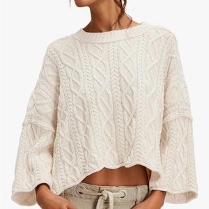 Elegant Cream Cable Knit Sweater cropped size M